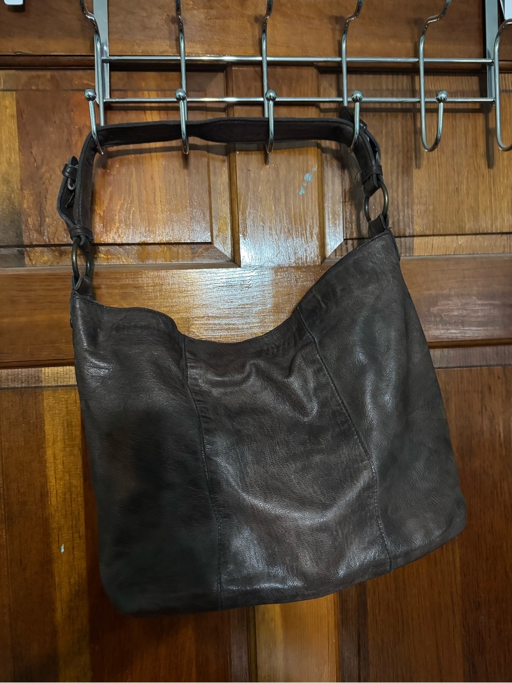 Studded Leather Hobo Bag in Dark Brown - Picture 2 of 3